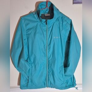 COLUMBIA Womens Teal Windbreaker Jacket With Hood